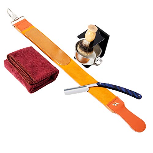 Grandslam Shaving Straight Razor Kit, Steel Cutthroat Straight Razor With Leather Strop, Sharp, Pure Badger Hair Shaving Brush with Wooden Handle,Shaving Bowl,Soap and Stand, Gift for Men