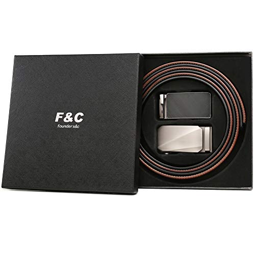 Founders & C Mens Belt 2 Pack,Leather Ratchet Click Belt Dress With Slide Buckle 1 3/8" In Gift Set Box- Size Adjustable (Ratchet Belt Black/Dark Brown, 28"-42" Waist Adjustable) #TOP5