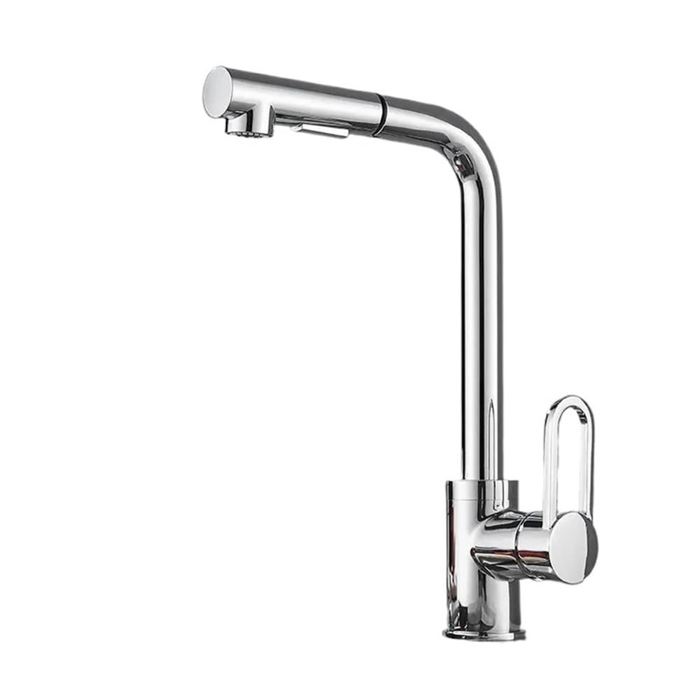 Kitchen Faucet Hot and Cold Pull-Out Vegetable Basin Sink Retractable 360 Rotatable Brass Kitchen Basin Faucet KMW-998(Chrome)