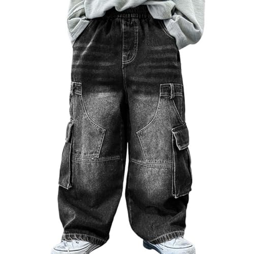 Boys Baggy Jeans Stretch Wide Leg Jeans Elastic Waist Soft Denim Pants Loose Fit Comfy Casual Trousers with Pockets
