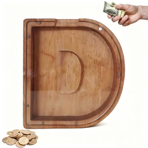 Wooden Letter Piggy Bank, 26 Alphabet Money Bank Cash Saving，D