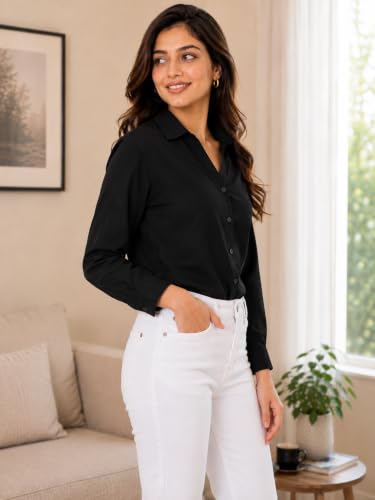 Image of FUNDAY FASHION Women Solid Regular Fit V Collered Casual Shirt