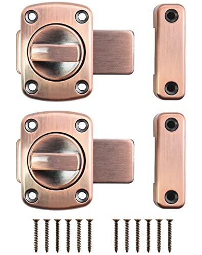 QWORK® 2 Piezas Cerradura Giratoria de Puerta, Cerrojo Puerta de Seguridad de Acero Inoxidable, Pestillo Antirrobo para Puerta de Baño Armario, Bronce Rojo