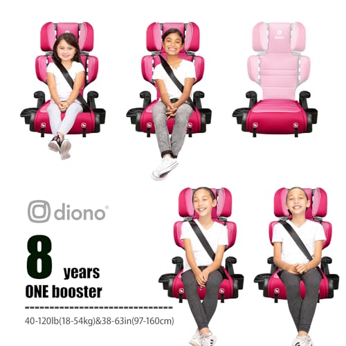 Image of Diono Connect3 RXT 2-in-1 High Back Booster, Slim Fit 3-Across in Many Mid-Sized Sedans and SUVs, for Children from 40-120 lbs., Lightweight with Latch, Pink Cotton Candy