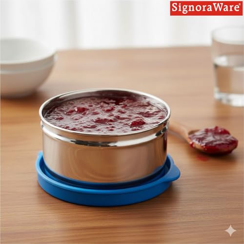 Image of SignoraWare Mini Fresh Stainless Steel Small Container | Airtight & Leakproof | Compact & Travel-Friendly | Easy to Carry | Perfect for Office, School & Home Use (140ml | TBlue)