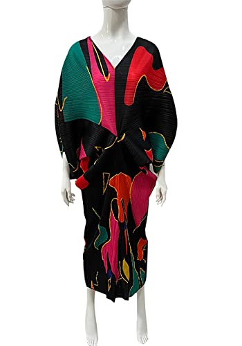 Women's Floral Print Pleated Long Dress Elegant Stretchy Flowy Ruched Midi Dress for Party Club4