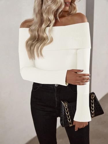 Imily Bela Womens Off The Shoulder Sweaters Casual Long Sleeve Ribbed Knit Slim Fit Y2K Going Out Pullover Tops2