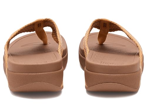 Image of FitFlop, Womens, Surfa Stripe-Webbing Toe-Post Sandals, Turmeric /Classic Tan Mix, 8.5, Medium