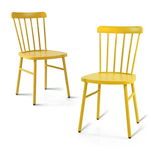 Anmutig Metal Patio Dining Chairs Side Chairs Indoor/Outdoor Windsor Style Metal Side Chair Farmhouse Chair With Spindle Back Set Of 2 (Yellow) #TOP3
