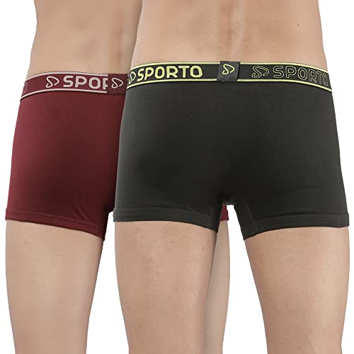 Image of sporto Men's Mid-Rise Super Soft & Comfortable Solid Cotton Square Trunks with No-Fold & No-Pinch Elastic Waistband (Combo Pack)