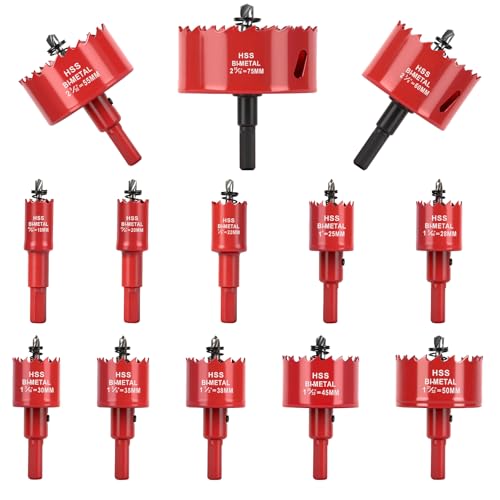 Scie cloche bimétallique en lot de 13 pièces avec foret central pour perçage de bois et PVC
