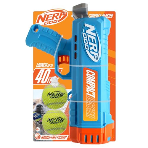 Nerf Dog Compact Ball Blaster Gift Set Includes 2.5-Inch Non-Squeaker Tennis Balls Light Blue/Orange/Gray (2-Pack)