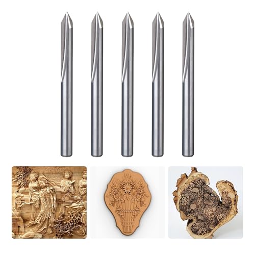 HUHAO 5PCS CNC Engraving Bits, 60 Degree V Bits with 2-Flute Straight Groove 1/8
