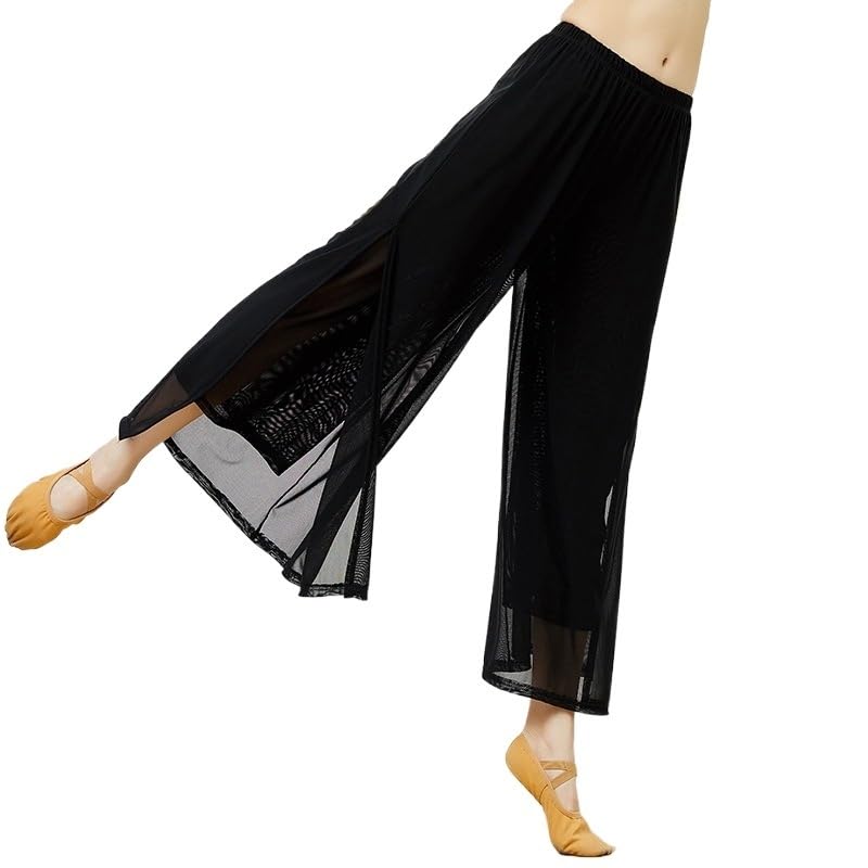 Pantalones de baile de nailon holgados contra el sudor: yoga y pierna ancha con malla