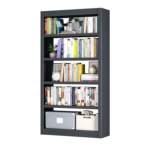 Image of 5-Tier Metal Bookshelf, 69 inch Tall Black Bookcase with Adjustable Shelves, Heavy Duty Deep Book Shelves, Display Storage Shelving for Living Room, Home Office, Library, Bedroom