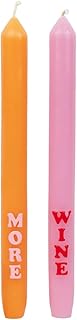 2 x Hand Painted Orange and Pink Dinner Candles - More Wine Scripted Text | Ideal Birthday or Mothers Day Gift Unscented, 8 Hours Burn Time - Eco-Friendly Packaging, Made by Talking Tables