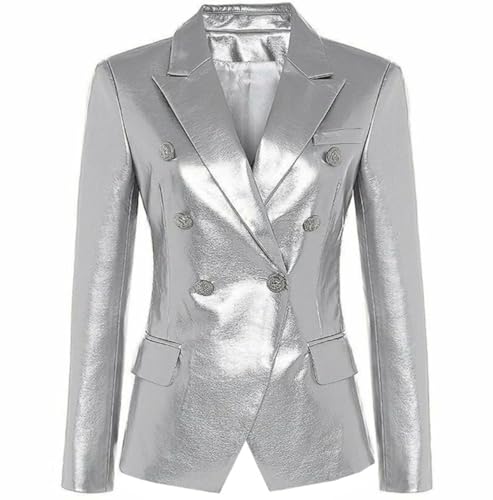 Veste de cuir boutons double seins veste dentelle lapel chic