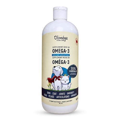 Camelina Oil for Dogs & Cats 500mL by Olimega Farm | High in Omega-3 & Vitamin E | Support for Healthy Joints Coat & Skin | Alternative to Salmon Oil for Dogs | Made in Canada | Non-GMO