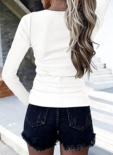 BTFBM Women Long Sleeve Shirts Fall Tops V Neck Button Up Slim Fit Ribbed Knit Solid Color Casual Shirts 20253