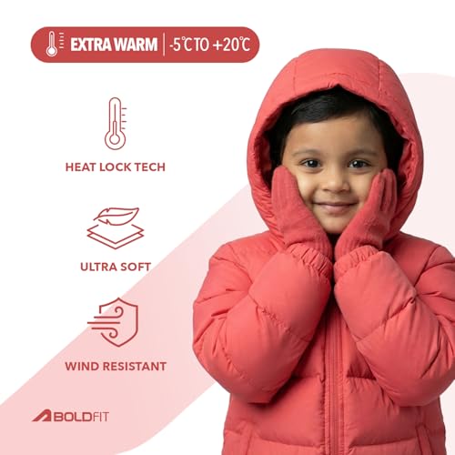 Image of Boldfit Winter Jacket for Kids, Warm Puffer Kids Winter Jacket, Unisex Kids Winter Jackets for Boys & Girls with Hood, Lightweight & Comfortable Winter Wear