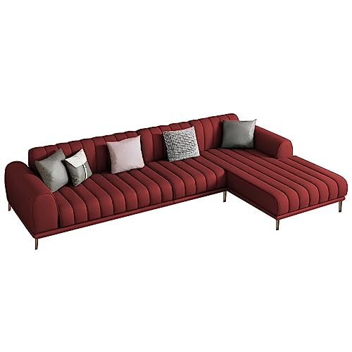 Image of Casaliving Herrick RHS 6 Seater L Shape Sofa Set with 2 Puffy for Living Room (Maroon Colour) Premium Velvet Fabric Sofa