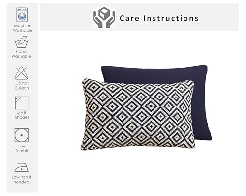 Image of Navy 12x20 Inch Reversible Pack of 2 Cotton Argyle Weaved Throw Pillow Covers for Couch Sofa Bed Home Decoration Restaurant | Size 30 x 50 cm