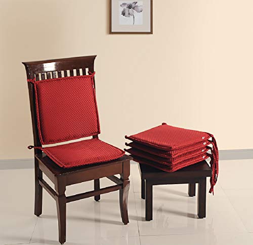 Image of Swayam Pure Cotton Reversible Chair Set Pads with Loops 16X16 | Machine Washable Chair Pad Set of 3 | Indoor Square Cushion Seat Or Chair Pads