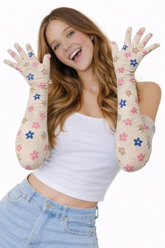 Image of Women's Driving Gloves, Printed Cotton Full Hand Summer Gloves for Protection from Sun Burn /Heat /Pollution (Pack of 1 Pair)