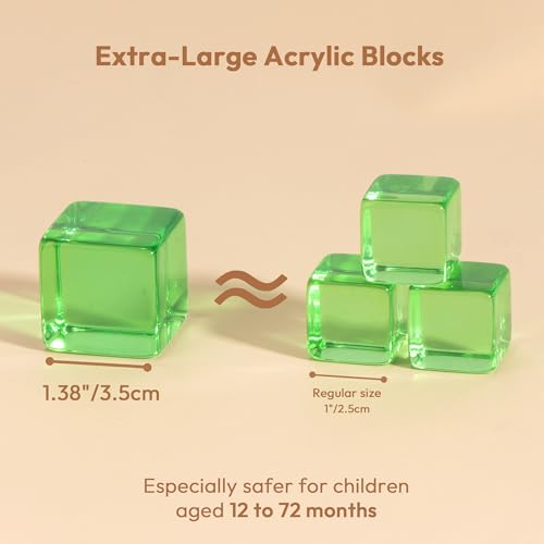 Image of Woodtoe Large Building Blocks for Toddlers, Montessori Stacking Toys for 1 2 3 4 Year Old Baby Boys Girls, No Choking Hazard, Big Acrylic Gem Cubes Rainbow Blocks, STEM Sensory Toy Gifts for Kids 1-3