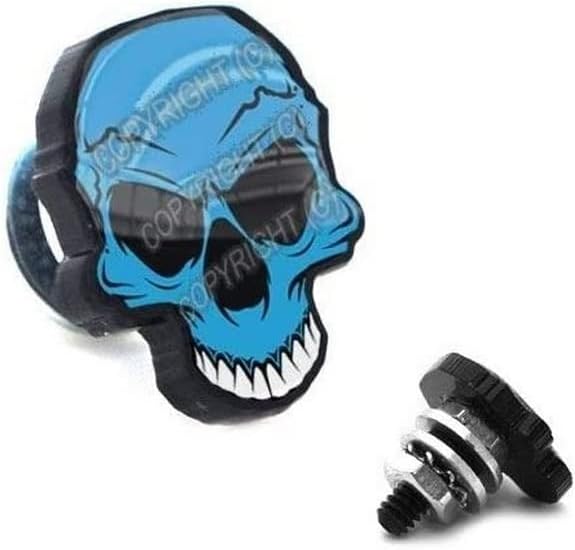 2 Black 3D Skull License Plate Frame Fastener Tag Bolts for Motorcycle Blue Style-9856-2519