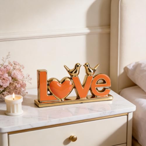 Escultura Decorativa Cerámica Amor Naranja y Dorado miniatura 3