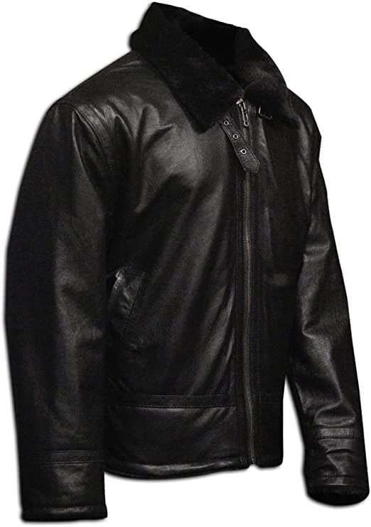 Image of Men's B3 Real Leather Aviator Bomber Jacket with Faux Shearling, RAF Winter Coat