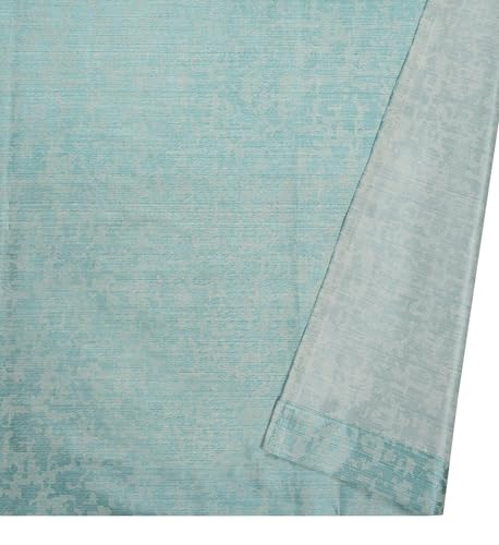 Image of Crosshatch Pastel Blue Polyester Window Curtains 5 Feet | Darkening Drapes with Eyelets | Set of 1 Panel for Living Room, Bedroom & Office