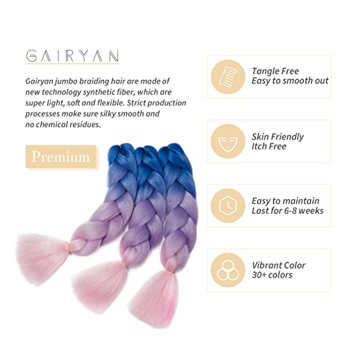 Gairyan Jumbo Braiding Hair Extensions 24 inch 3PCS 300g Ombre Jumbo Braids Hair Extensions 3 Tone Synthetic Coloured Hair for Braiding Extensions Afro Box Braids Crochet Twist - Image 3