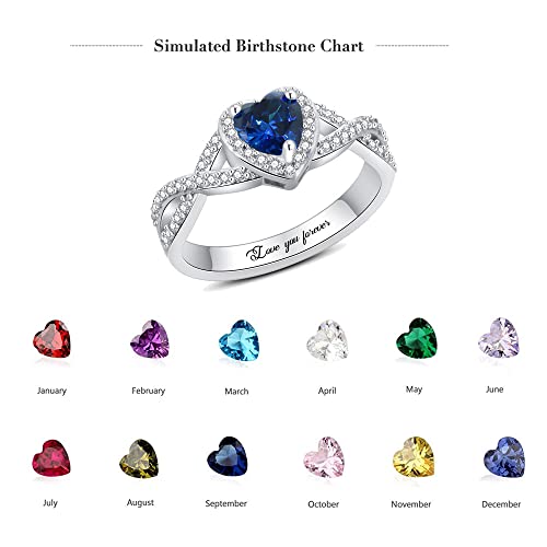 Personalized Birthstone Promise Rings Heart Love Halo Ring for Women 1 Stone Jewelry for Mother Daughter Her Best Friends Custom Engraved Name Gift4
