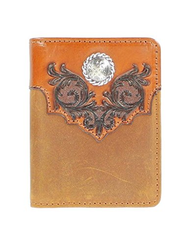 Nocona Men's Bifold Embossed Scroll Contrast Stitching Wallet, Medium Brown Distressed, OS