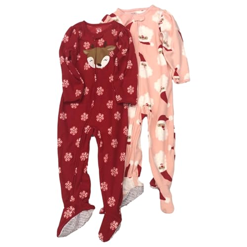 Carters Infant & Toddler Girls 2PC Santa & Reindeer Holiday Sleeper Pajamas