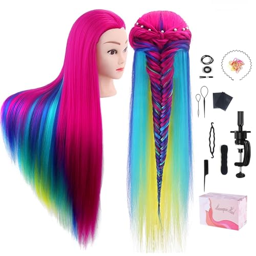 Tête d'entraînement coiffure pour tressage et brossage avec cheveux longs colorés et pince TopDirect