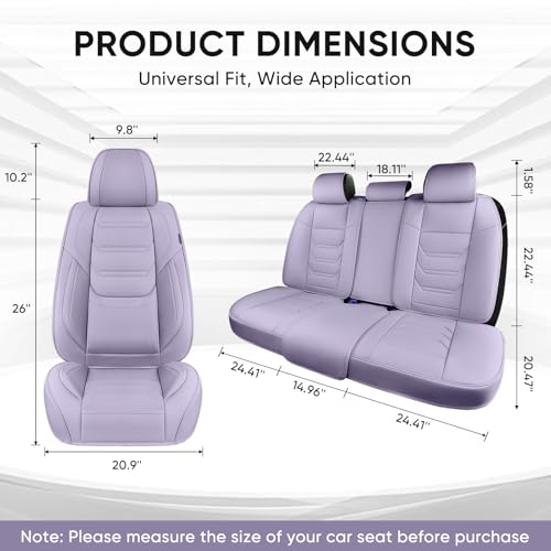 Image of TIEHESYT Leather Car Seat Covers Full Set with Lumbar Support, Waterproof Car Seat Cover, Universal Seat Covers for Cars, Trucks, SUVs, Sedans, Airbag Compatible, Front Pair and Rear, Purple