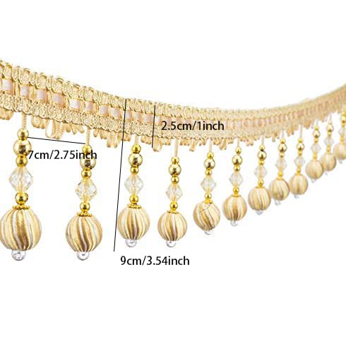 Yalulu 4 Yard Beaded Pendant Hanging Ball Tassel Fringe Trim Macrame For Curtain Tablecloth Home Decoration (Pink) #TOP2