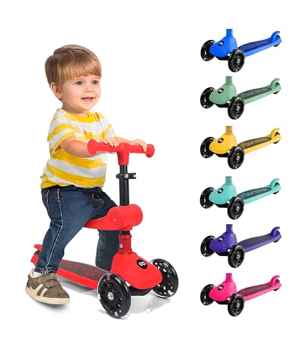 Serenelife Patinete 3 Ruedas para niños, Plegable, Luces LED en Las Ruedas, Manillar Ajustable, Freno Trasero de pie, Soporta hasta 49.9kgs