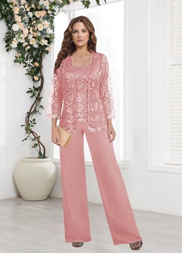 3 Pieces Mother of The Bride Pant Suits for Women Dressy Chiffon Lace Wedding Formal Outfit4