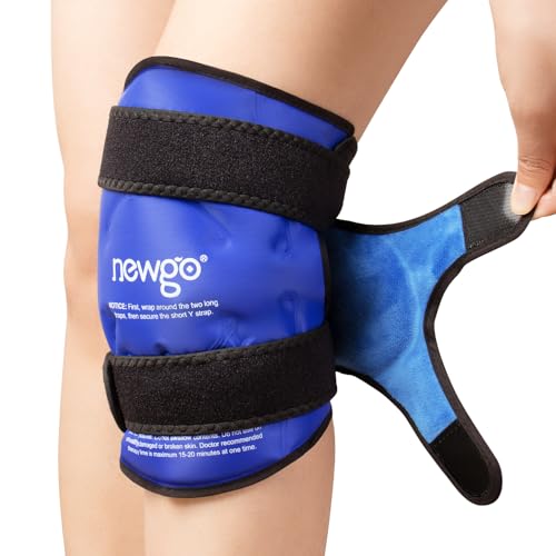 NEWGO Ice Pack for Knee Injuries Reusable, Knee Ice Pack Wrap Around Entire Knees for Replacement Surgery Recovery, Gel Cold Pack Wrap for Meniscus Tear, ACL, Swelling Pain Relief - Blue