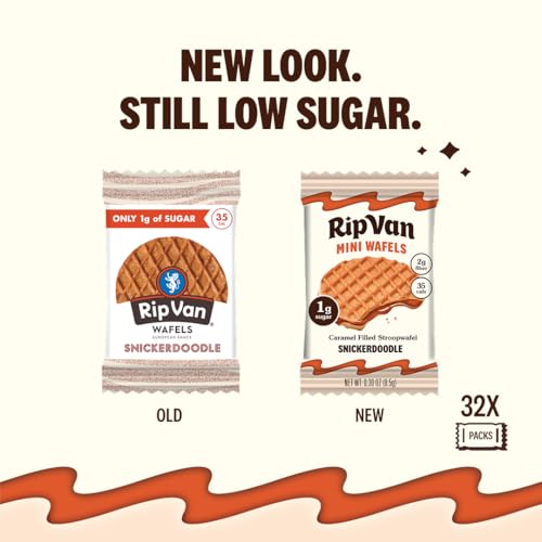 Rip Van Wafels Snickerdoodle Mini Stroopwafels – Low Carb, Low Sugar, Keto Friendly Snacks – Non-GMO, Healthy Office Snack & Breakfast Treat – 32 Pack