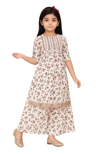 Image of S Kay Fashion Girls Cotton Palazzo Set | Floral Printed Ethnic Wear for Kids | Comfortable Dress