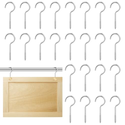 Beeveer 24 Pack Large Cabinet Door Painting Hanger Silver Zinc Plated Metal Screw-in Cup Hooks Painting Drying Threaded Hanger Hanging Ring for Wood Door Fixing Furniture Refinishing Painter Tools DIY