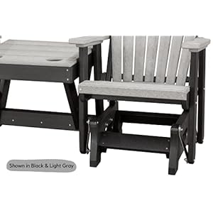 Slat Fan Back Double Poly Adirondack Glider Outdoor Patio Chairs with Center Table Tudor Brown Cedar