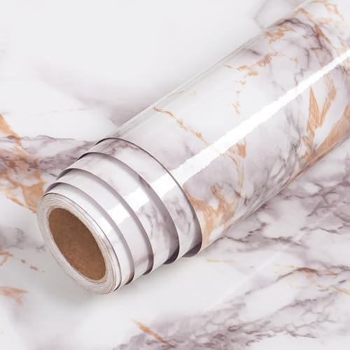 LACHEERY 90cm x 400cm Papier Adhesif pour Meuble Cuisine Rouge Gris Adhesif Marbre Vinyle Revêtement Plan de Travail Imperméable Stickers Cuisine Autocollant...