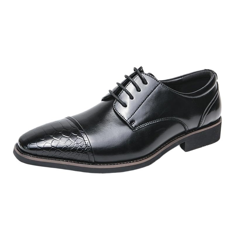Mens Dress Shoes Vegan Leather Lace Up Round Toe Non Slip Rubber Sole Block Heel Business Office Wedding Party Formal Work Comfortable