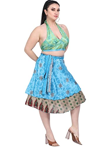 Wevez Wholesale Lot of 5 Art Silk Reversible Indian Wrap Magic 24 Inches Skirts2